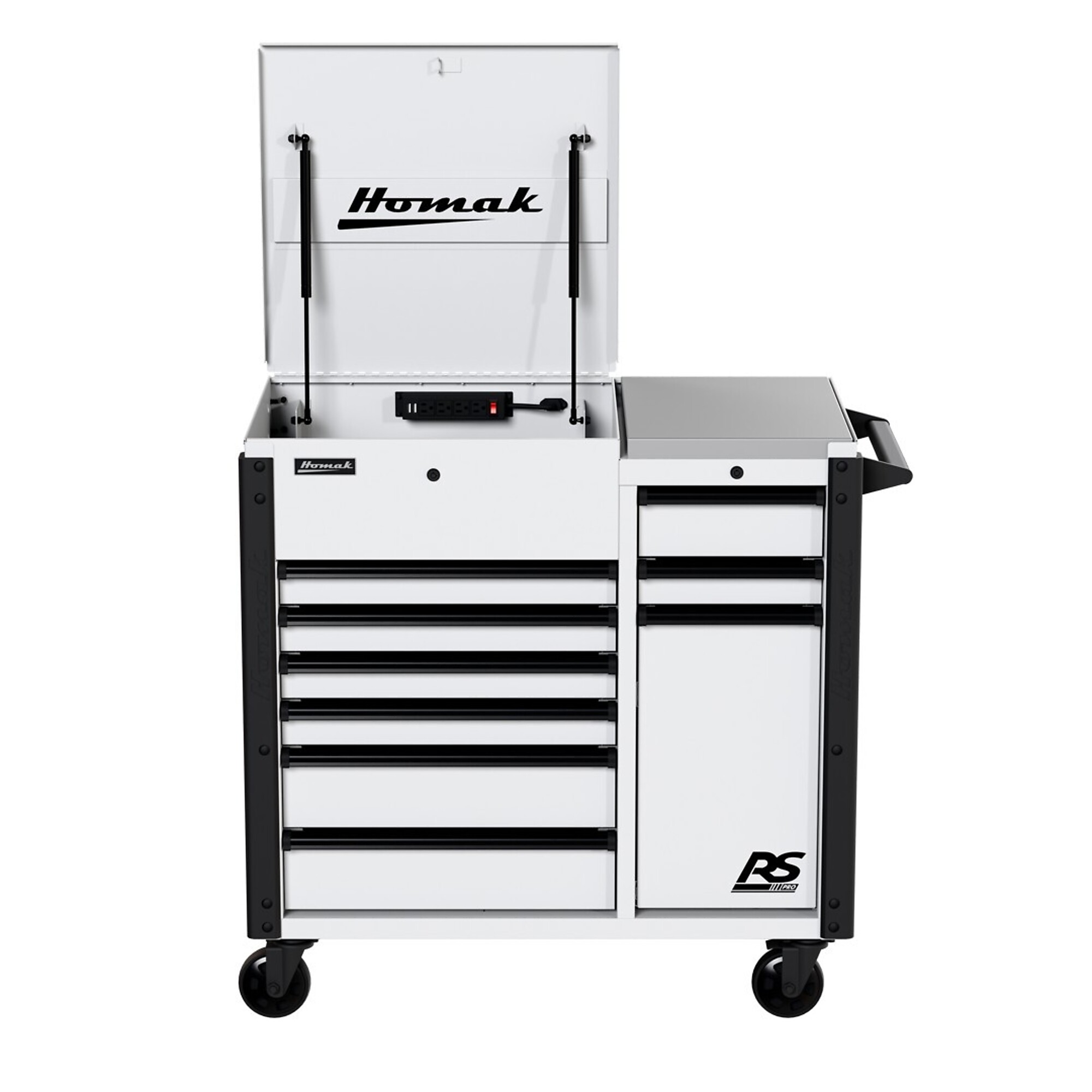 Homak, RS Pro, 44" 9 Drawer Power Service Cart, Blue, Heavy-duty 18-gauge steel, Model #  BL06044090